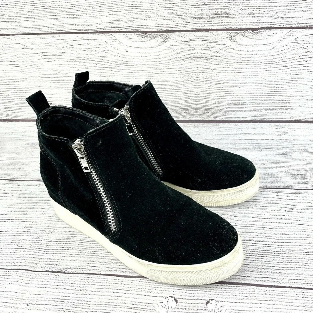 Steve Madden Wedgie Black Leather Casual Zip Up Ankle Boots Shoes Women's 9.5M - Picture 4 of 12